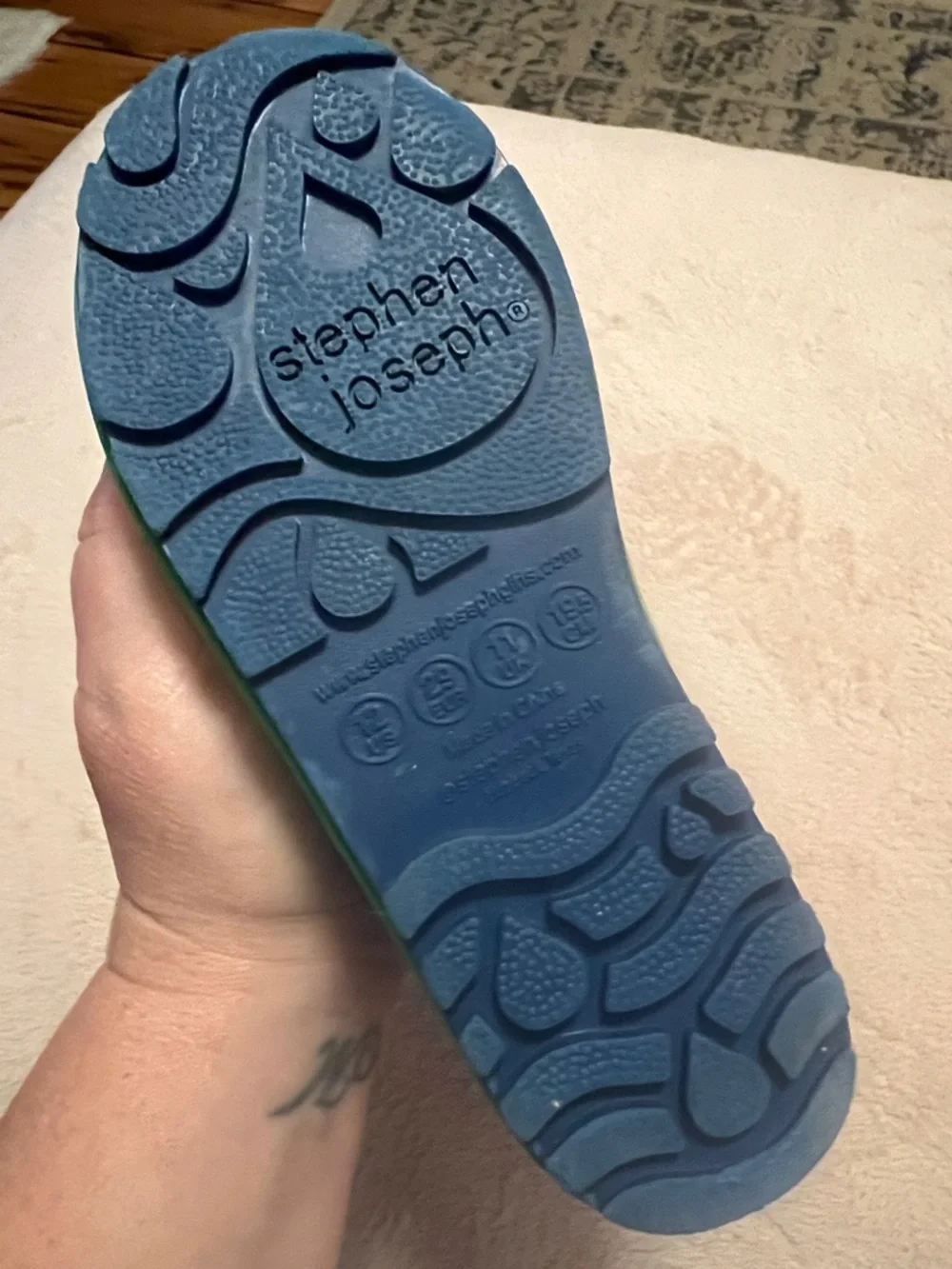 Kids Blue & Green Vehicle Pattern Rain Boots with Easy Pull Handles - Picture 2 of 2